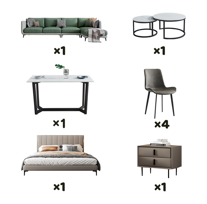 Modern minimalist, un dormitor și două camere de zi, 80㎡, suită de 9 piese 